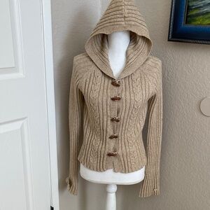 Aeropostale Cozy Beige Cable Knit Hooded Cardigan